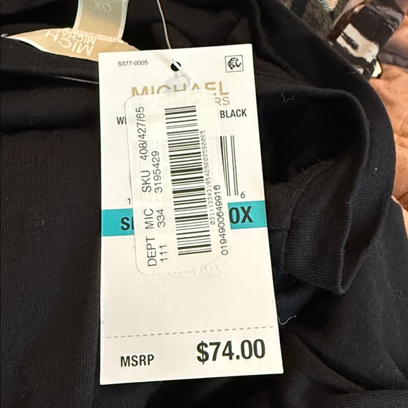 Michael Kors Black Short Sleeve Tee with Faux Leather Puff Sleeves - Picture 2 of 2